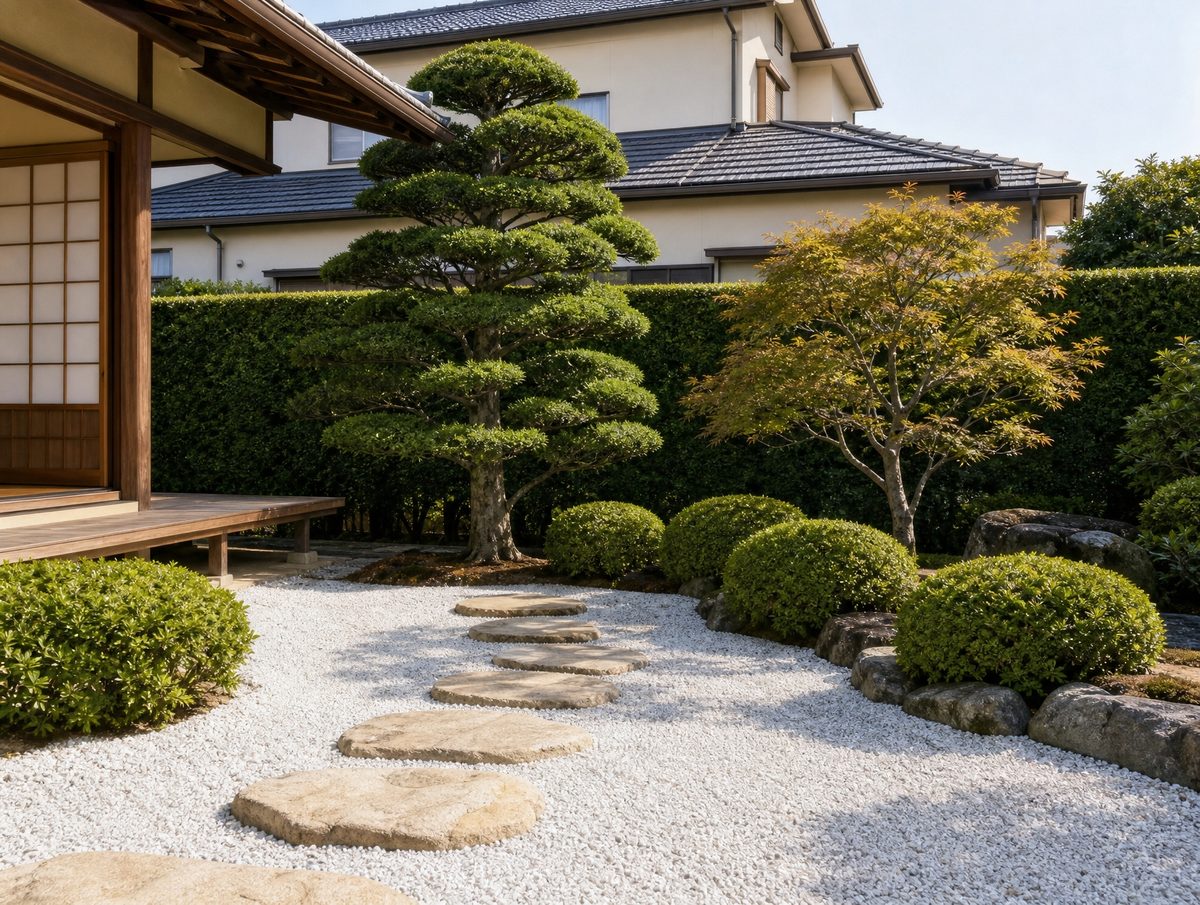 剪定と清掃が終わった住宅の庭